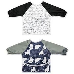 Little Jump 2 Pack Bear & Cat Long Sleeved Bib Waterproof Bibs with Pocket